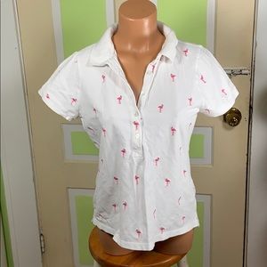 I Crew classic pique PINK FLAMINGO POLO SHIRT L